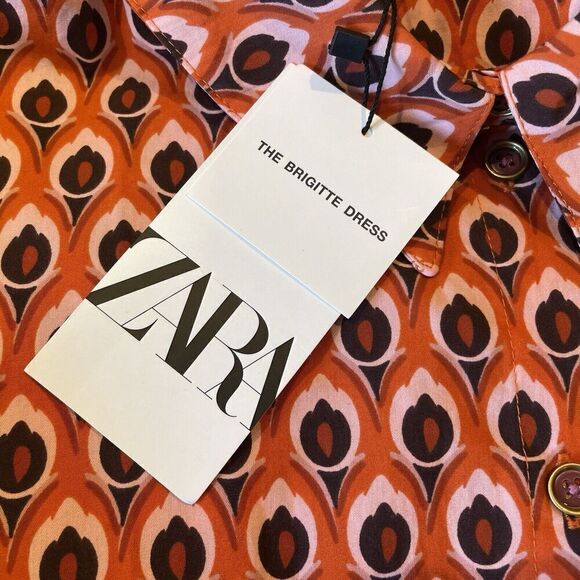 NWT ZARA Dress Brigitte Mini Belted Orange Printed Pockets Sz. XXL - Picture 10 of 14